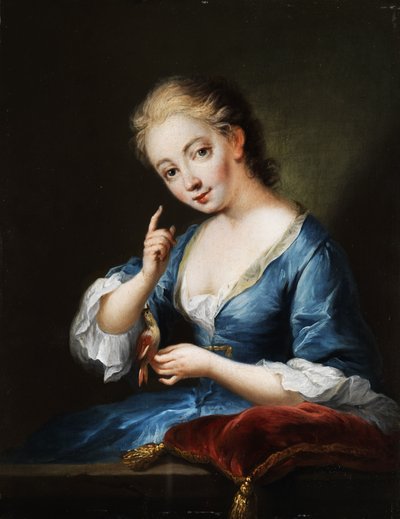 Ung pige med sangfugl. af Unbekannt Unbekannt